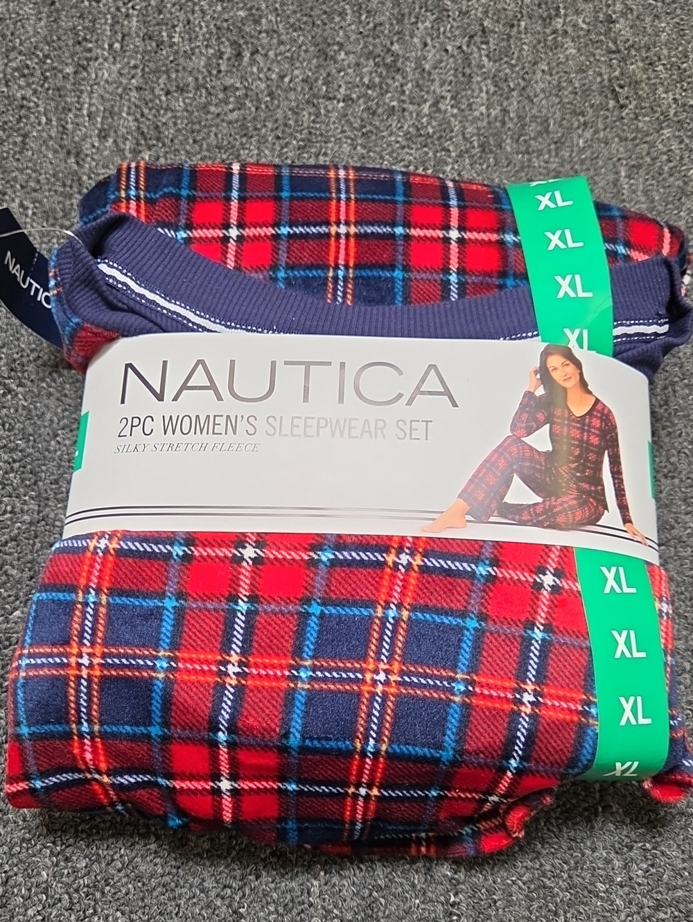 (#3) Nautica Women's Red Plaid Silky Stretch Fleece 2-Piece Sleepwear Set
